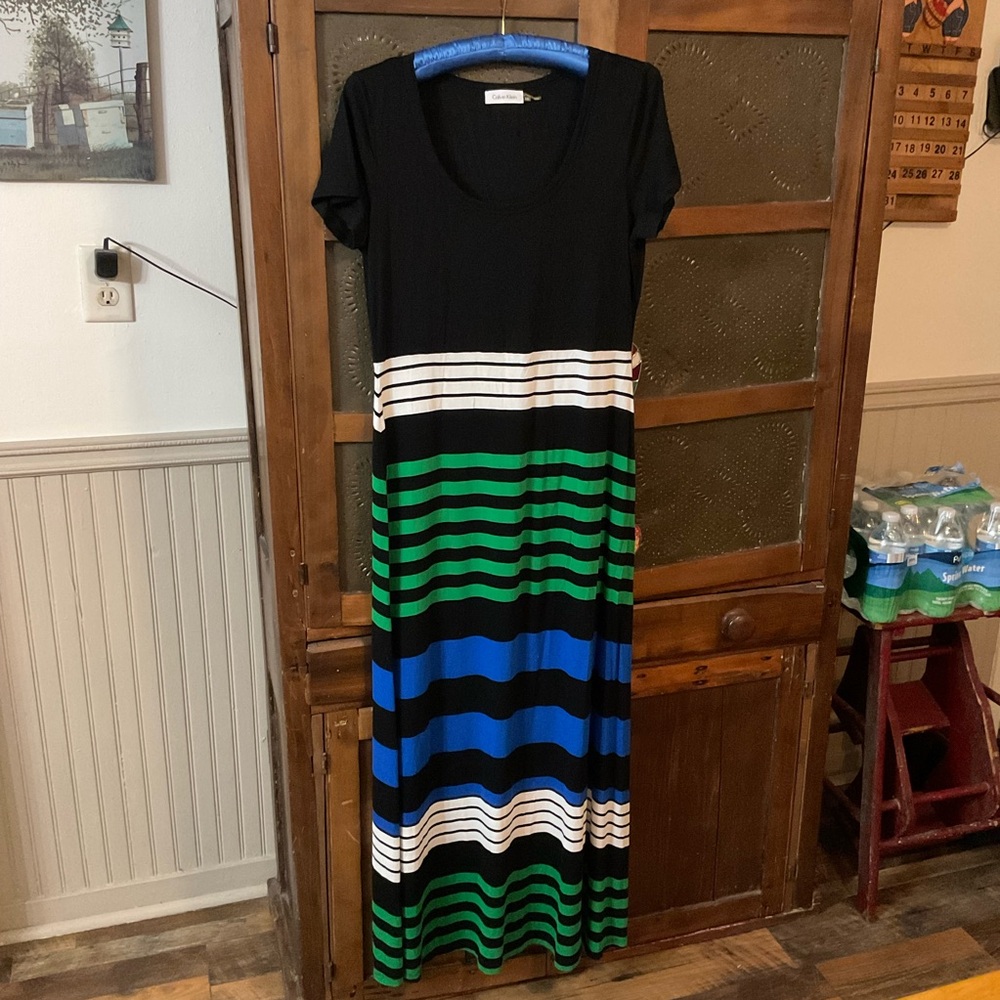 Calvin Klein Striped Stretch Maxi Dress 10